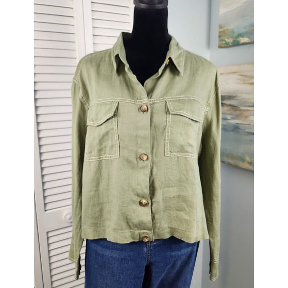 Rachel Zoe Tops - Rachel Zoe 100% Linen Button Top Small Army Green